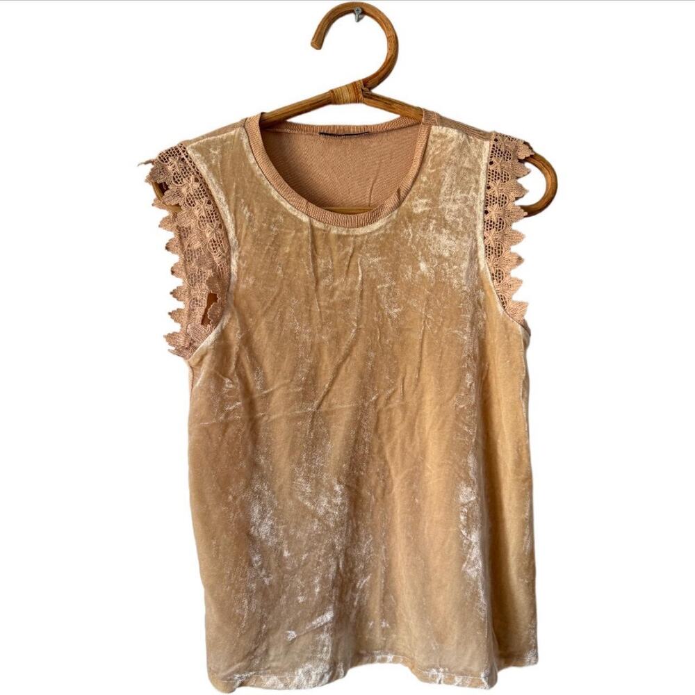Zara Velvet Sleeveless Blouse Top Lace Crochet Small Coquette Fairy Femme